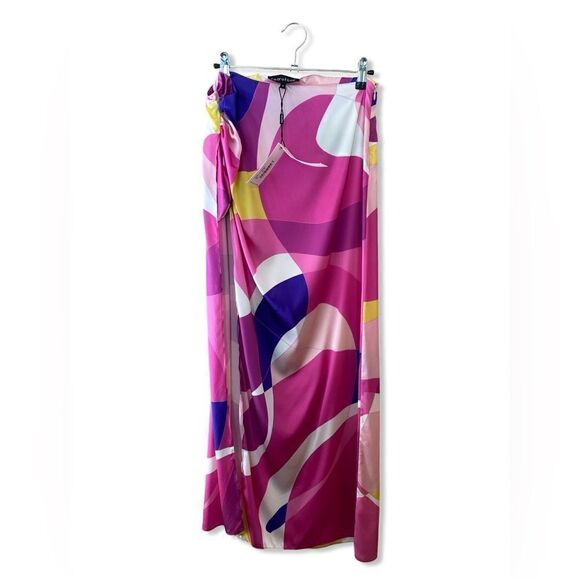 Retrofete Gav Silk Skirt bright print high slit geometric midi wrap Revolve S - Picture 6 of 14